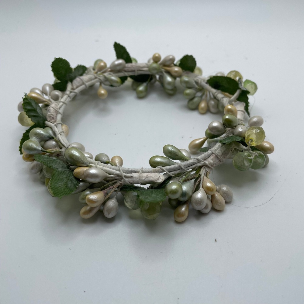 Candle Ring Holder Green Pearl Floral Wreath Centerpiece Table Decoration‎